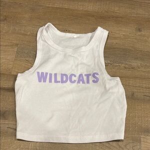 White Crop Top with Purple 'WILDCATS' Print